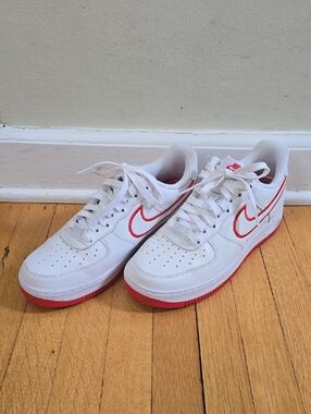 Nike Air Force 1, Low By You, White Red Embroidered Swoosh, VGUC, Women's 9